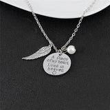Angel Wing Necklace with Pearl - Engraved Round -  " A piece of my heart lives in heaven "