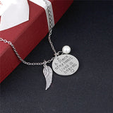 Angel Wing Necklace with Pearl - Engraved Round -  " A piece of my heart lives in heaven "