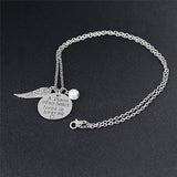 Angel Wing Necklace with Pearl - Engraved Round -  " A piece of my heart lives in heaven "