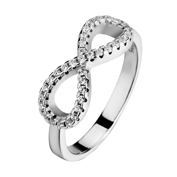 Pure Sterling Silver Infinity Ring with Zircon Gem Stones - Beautiful 