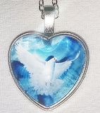 Beautiful White Dove Photo Cabochon Necklace Pendant with Link Chain