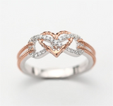 Rose Gold and Silver Two-Tone Infinity Ring with Heart and Anchor - Paved with Gemstones - Beautiful Infinite Love Ring