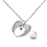 Stainless Steel  Heart Wrapped in Angel Wings Pendant - Mom's Birthstone Cremation Necklace