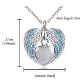 Stainless Steel  Heart Wrapped in Angel Wings Pendant - Mom's Birthstone Cremation Necklace