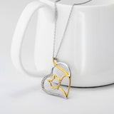 Stunning and Elegant Silver Heart with Gold colored Kitty Cat Pendant